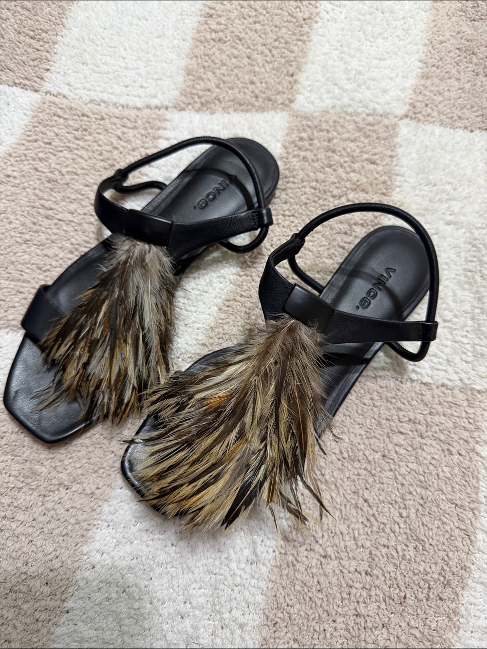VINCE Qiana Feather-Trim Slingback Sandals